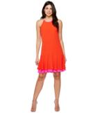 Vince Camuto - Sleeveless Halter Color Blocked Ruffle Hem Dress