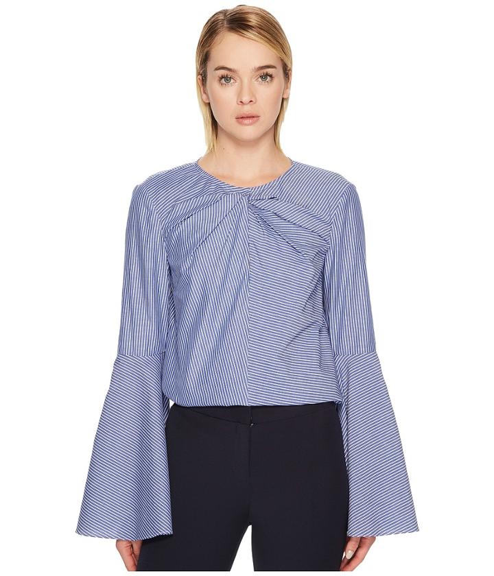 Prabal Gurung - Stripe Cotton Long Sleeve Keyhole Blouse