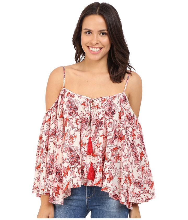 Brigitte Bailey - Cerys Printed Cold Shoulder Top With Tassels