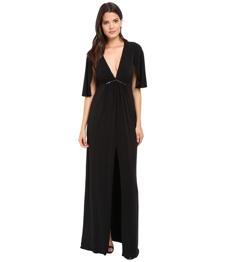Halston Heritage - Short Flounce V-neck Jersey Gown