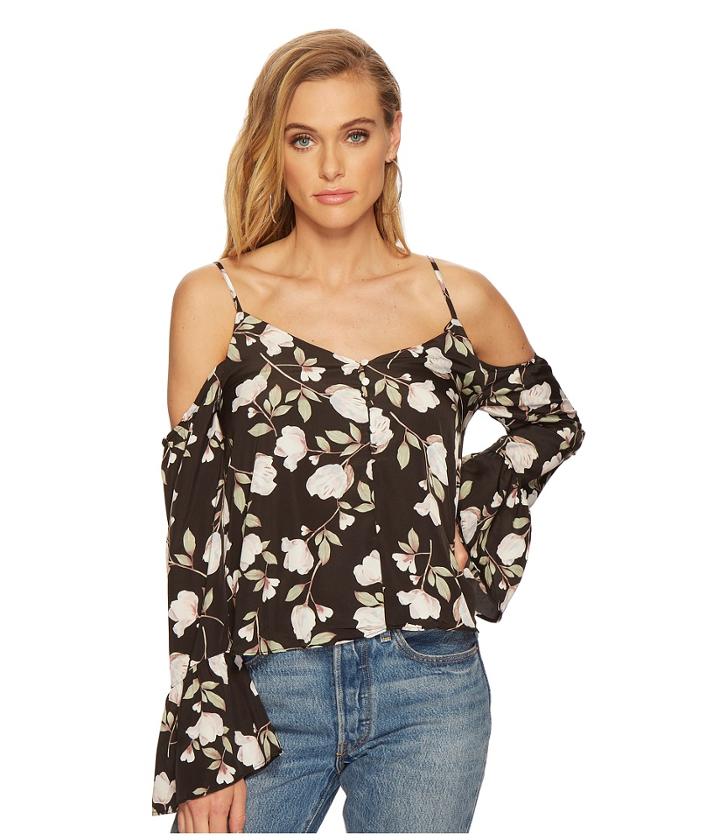 J.o.a. - Button Front Cold Shoulder Flare Top
