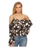 J.o.a. - Button Front Cold Shoulder Flare Top