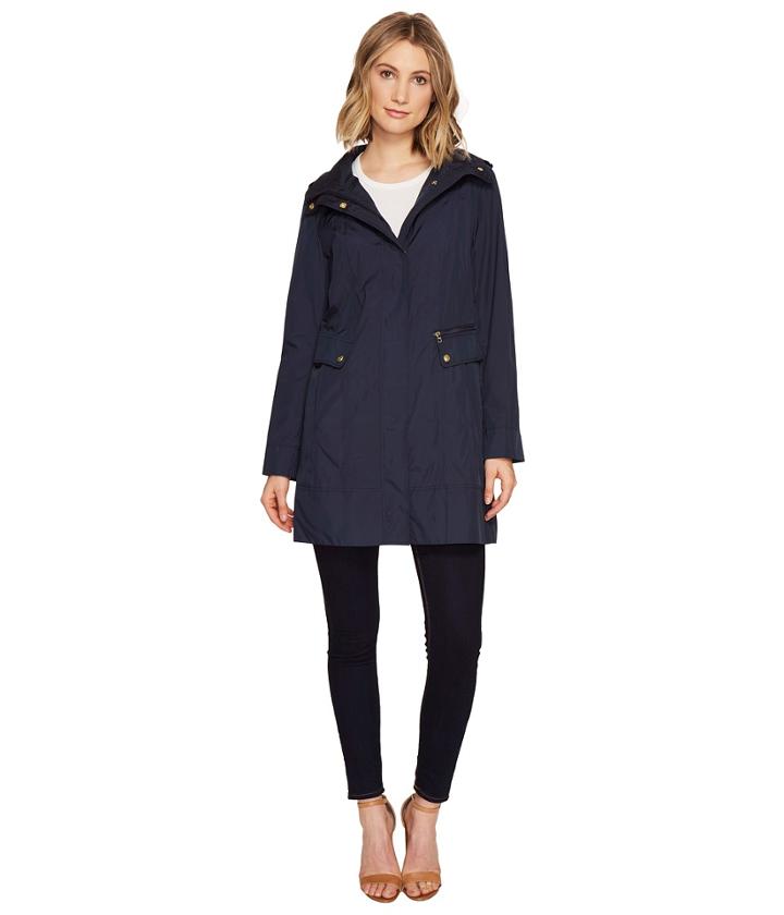 Cole Haan - 34 1/2 Single Breasted Rain Jacket With Removable Hood