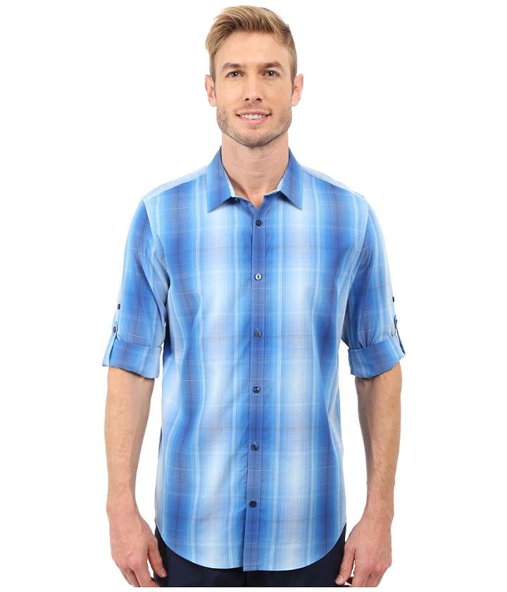 Calvin Klein - Long Sleeve Roll-up Cotton Tencel Woven Optic Plaid