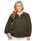 Vince Camuto Specialty Size - Plus Size Lace-up Bubble Sleeve Hammer Satin Blouse