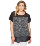Vince Camuto Specialty Size - Plus Size Short Sleeve Fluttering Notes Mix Media Top