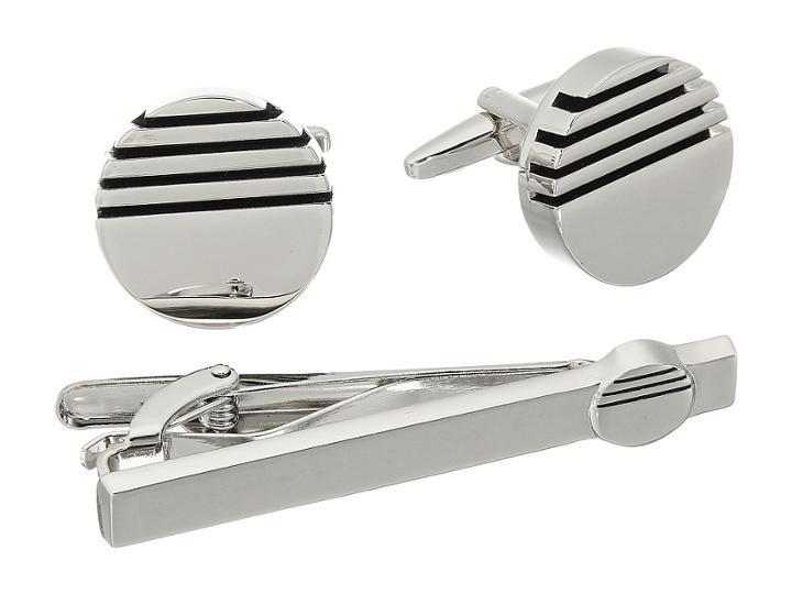 Stacy Adams - Set Cuff/tie Bar Circle With Half Striped In Black