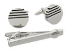 Stacy Adams - Set Cuff/tie Bar Circle With Half Striped In Black