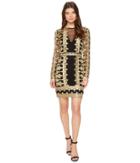 Nicole Miller - Crown Embroidery Mesh Long Sleeve Dress