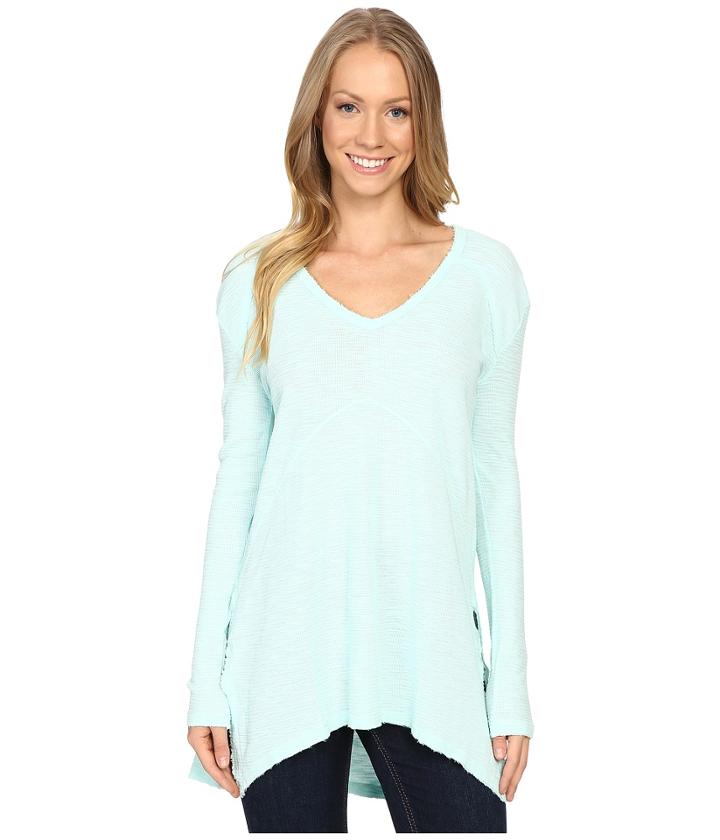 Mod-o-doc - Textured Slub Stripe Seamed V-neck Long Sleeve Tee