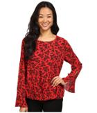 Vince Camuto - Long Sleeve Bouquet Stamp Fold-over Blouse
