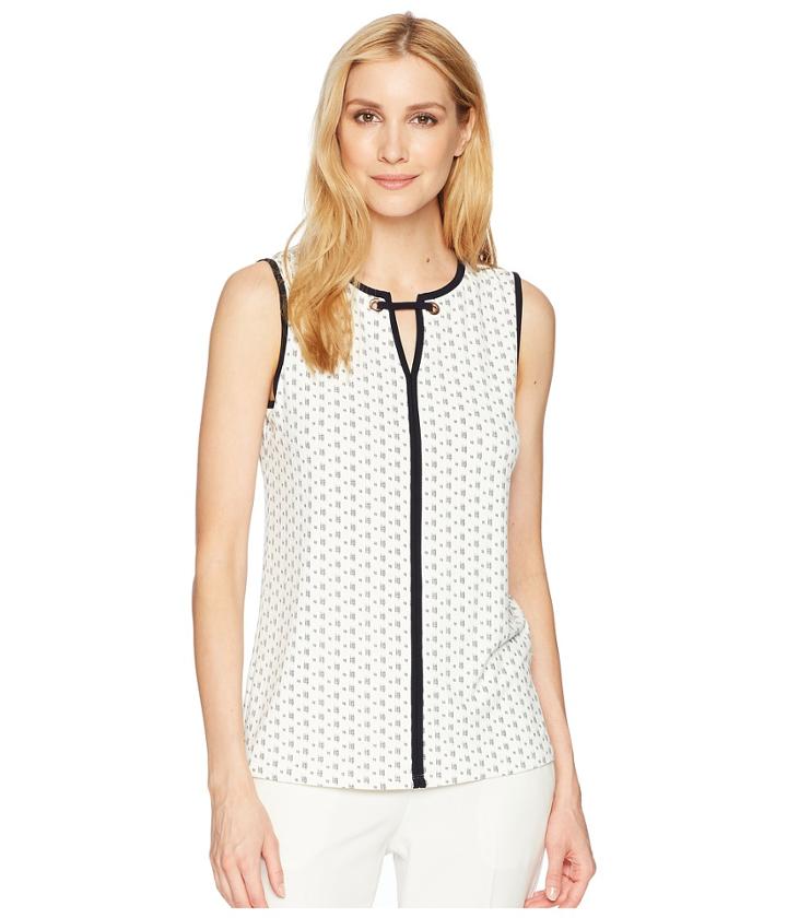 Ivanka Trump - Matte Jersey Contrast Piping Sleeveless Printed Top