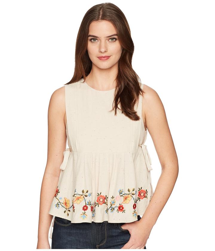 J.o.a. - Embroidered Pleated Top With Side Tie