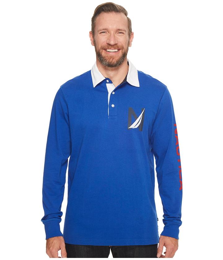 Nautica Big &amp; Tall - Big Tall Long Sleeve Logo Rugby Polo