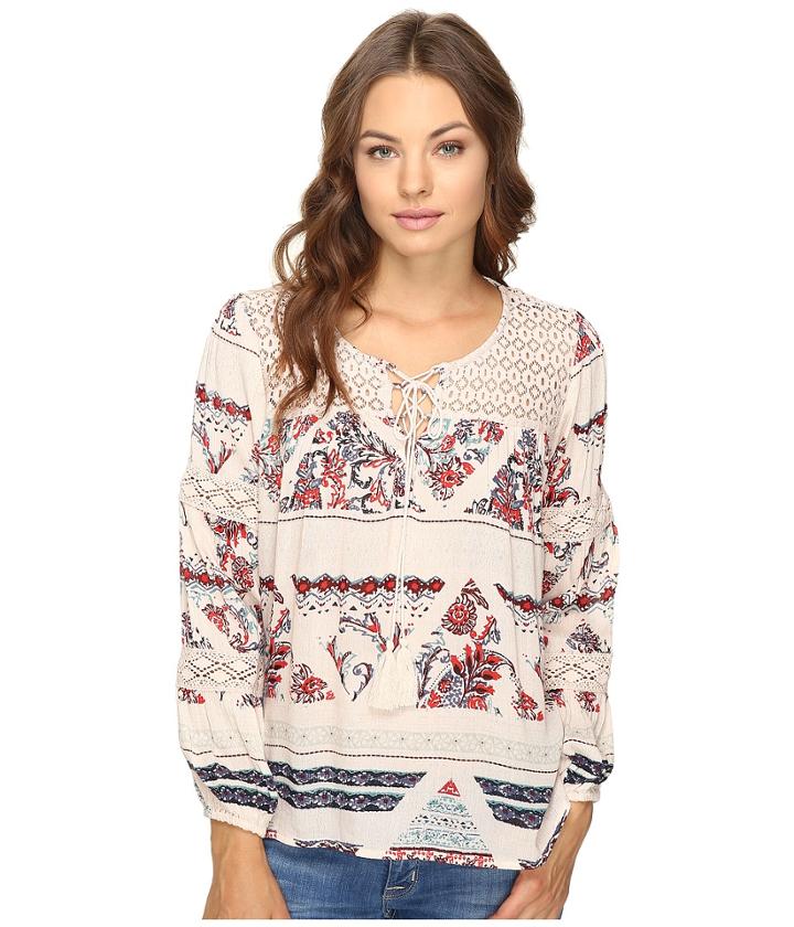 Brigitte Bailey - Gizela Long Sleeve Printed Top With Lace