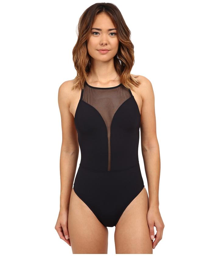Bleu Rod Beattie - Net Worth High Neck Mesh Plunge One-piece