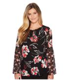 Calvin Klein - Printed Long Sleeve Flare Blouse W/ Lace