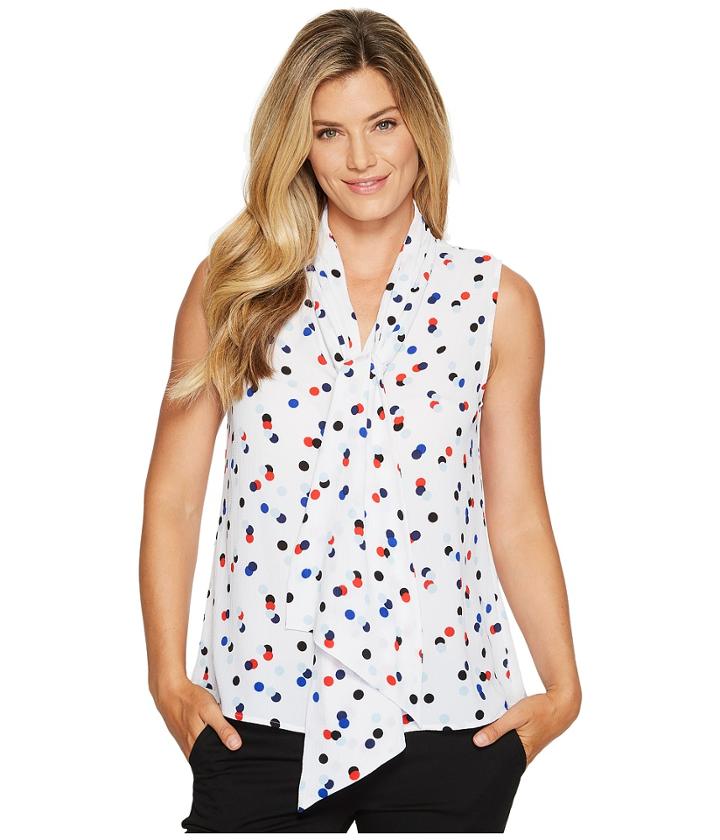 Vince Camuto - Sleeveless Multi Dot Tie Neck Blouse