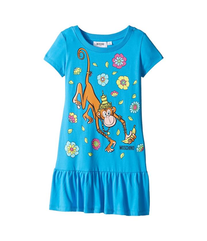 Moschino Kids - Short Sleeve Monkey Graphic Drop Waist Dress