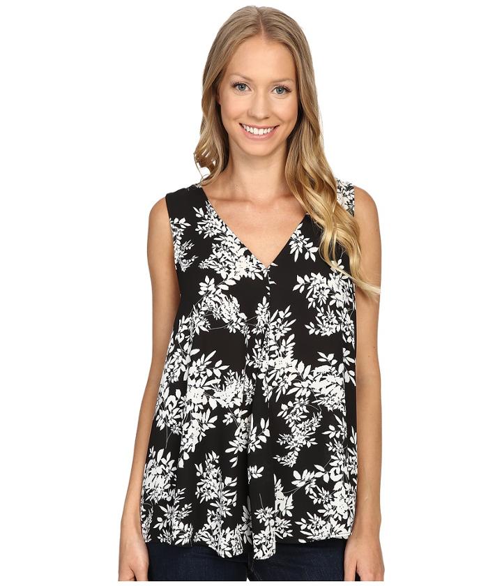 Vince Camuto - Sleeveless V-neck Delicate Foliage Drape Front Blouse