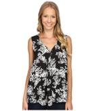 Vince Camuto - Sleeveless V-neck Delicate Foliage Drape Front Blouse