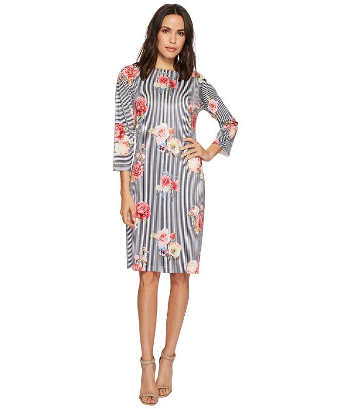 Nally &amp; Millie - Black/white Stripe Floral Dress