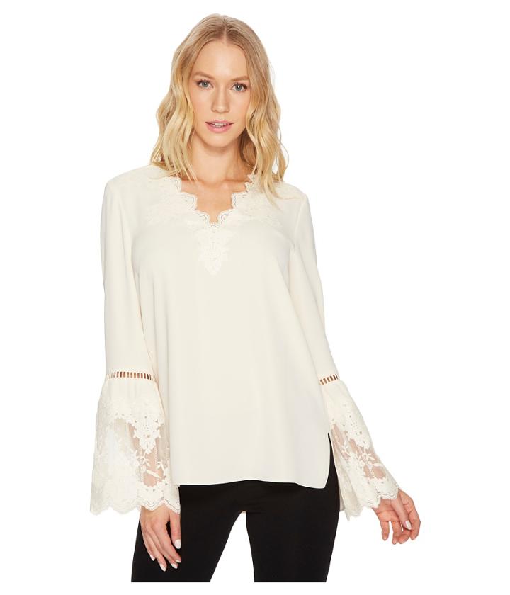 Catherine Catherine Malandrino - Long Sleeve Blouse W/ Lace Applique Trim