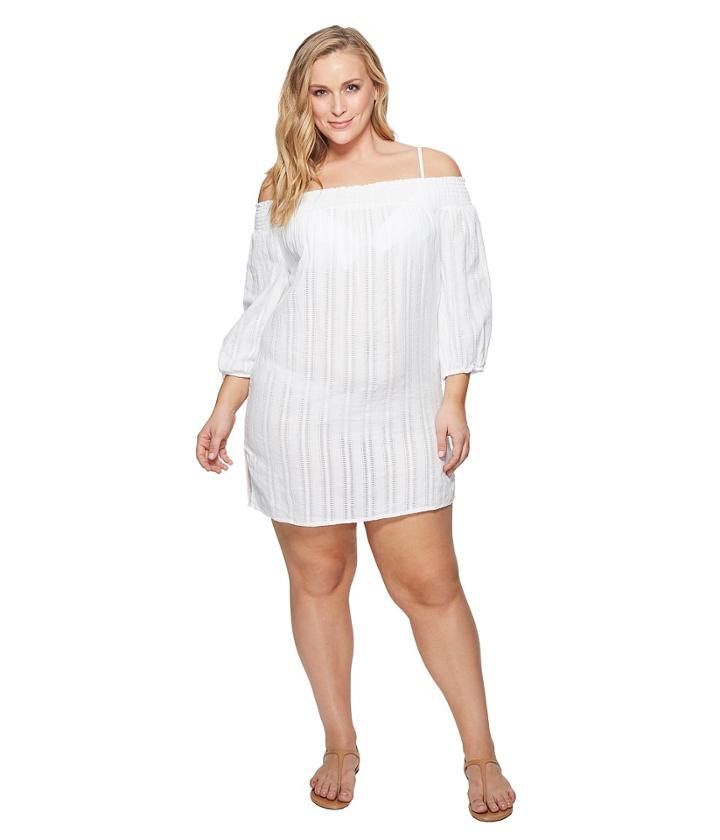 Lauren Ralph Lauren - Plus Size Dobby Smocked Off The Shoulder Tunic Cover-up
