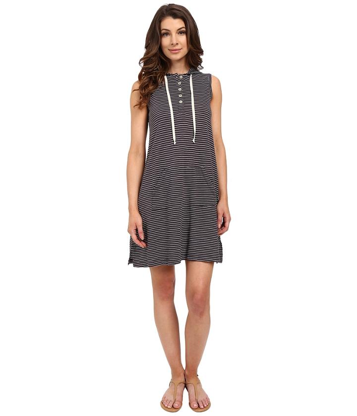 Allen Allen - Stripe Sleeveless Hooded Henley Dress