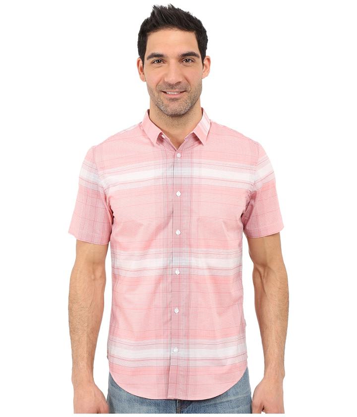 Calvin Klein - Slim Fit Linear Plaid Short Sleeve Shirt