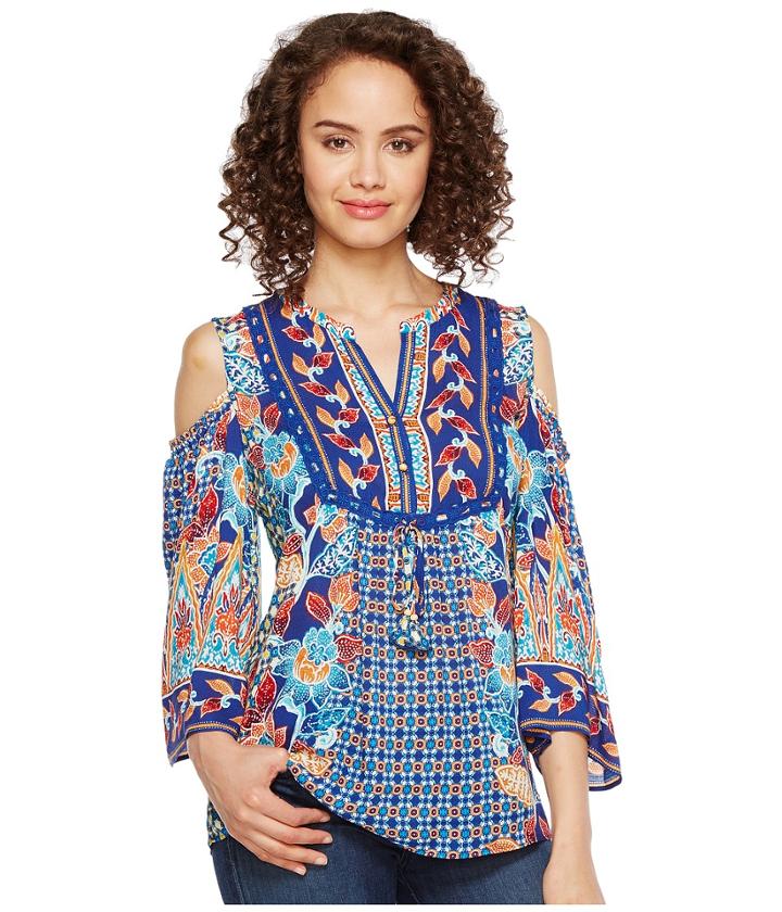 Hale Bob - Sunshine Daze Rayon Dot Woven Cold Shoulder Top