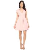 Halston Heritage - Cap Sleeve V-neck Structure Dress W/ Cut Out Back