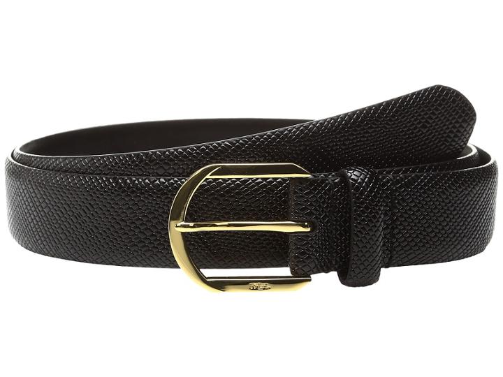 Lauren Ralph Lauren - 1 1/4 Sidebar Buckle On Patent Crosshatch Strap