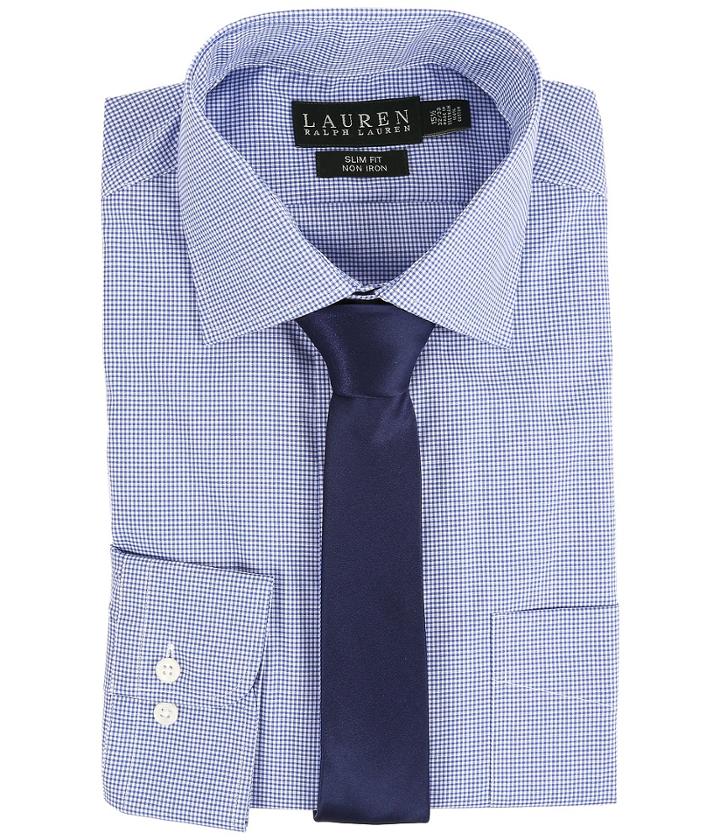 Lauren By Ralph Lauren - Microcheck Spread Collar Slim Button Down Shirt