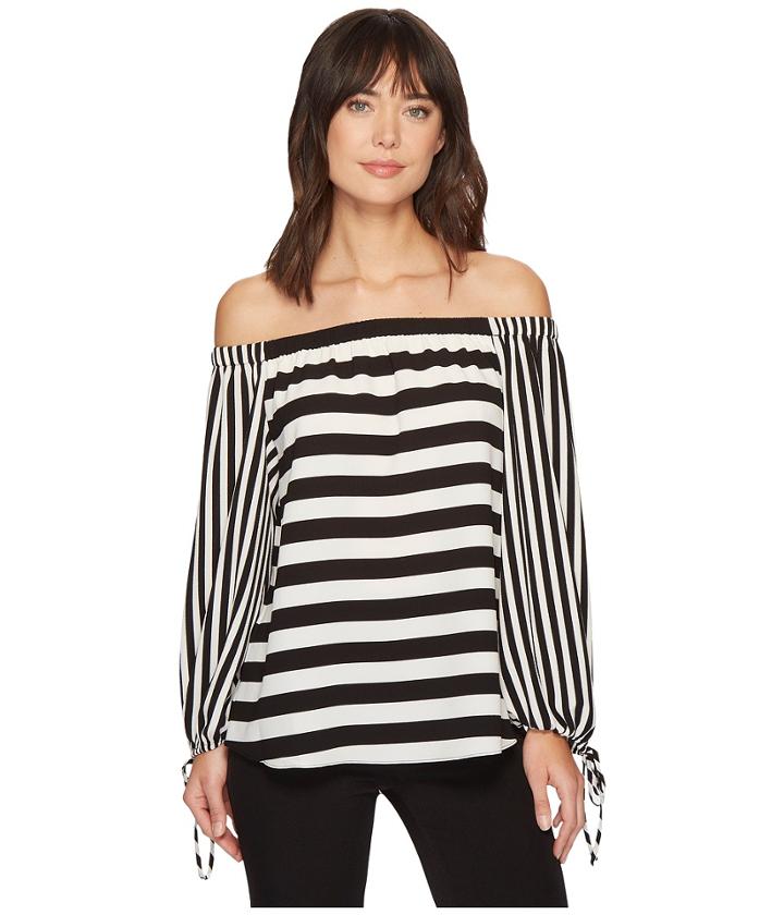 Vince Camuto - Off Shoulder Even Stripe Bubble Sleeve Blouse