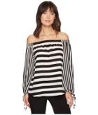 Vince Camuto - Off Shoulder Even Stripe Bubble Sleeve Blouse