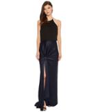 Halston Heritage - Sleeveless High Neck Satin Gown W/ Twist Drape Skirt