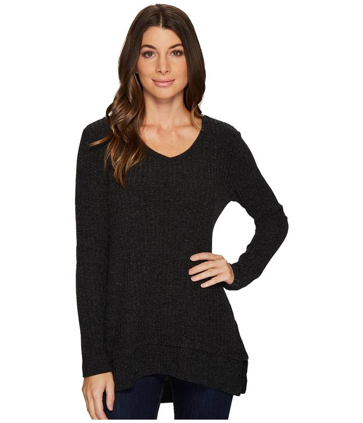 Mod-o-doc - Poorboy Rib Sweater Double Layer Hem Long Sleeve Sweater