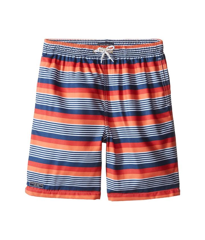 Toobydoo - Multi Stripe Orange/red/navy/white Stripe Swim Shorts