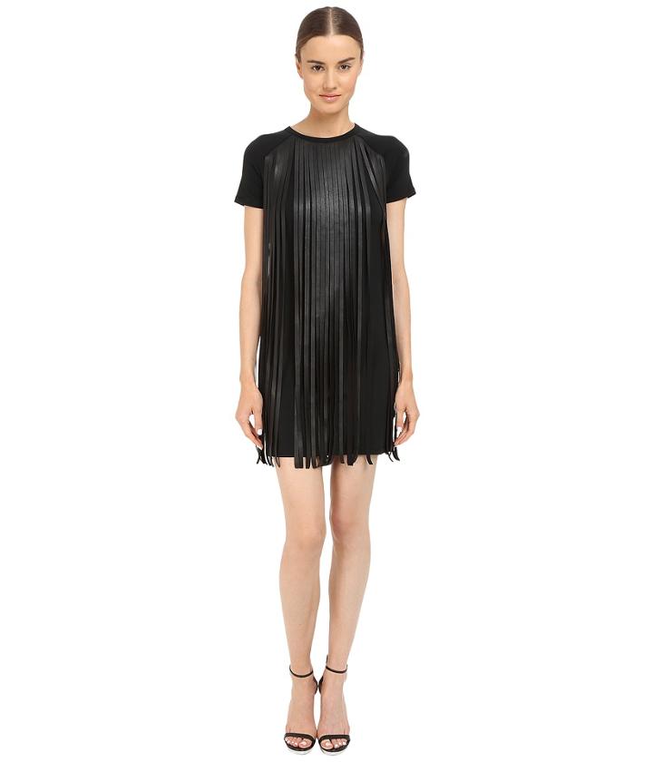 Neil Barrett - Fringed Leather Jersey T-shirt Fringed Leather + Crepe Dress