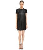 Neil Barrett - Fringed Leather Jersey T-shirt Fringed Leather + Crepe Dress