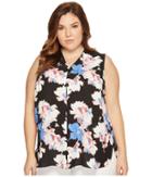 Vince Camuto Specialty Size - Plus Size Sleeveless Poetic Bouquet Invert Pleat Blouse