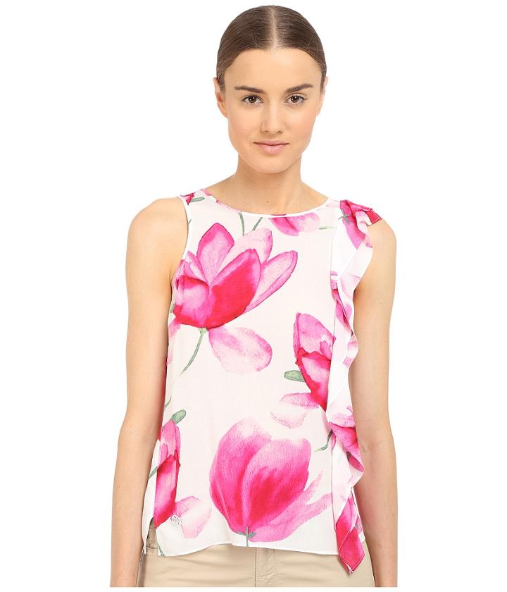 Armani Jeans - All Over Printed/solid Color Viscose Top