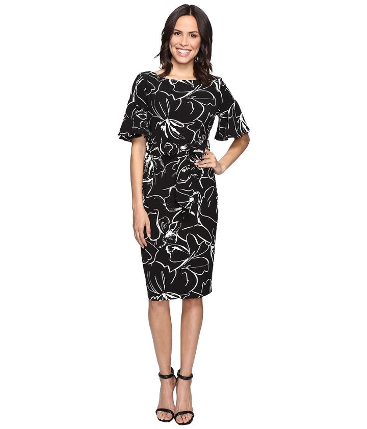 Christin Michaels - Adoria Bell Sleeve Printed Crepe Midi Dress