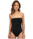 Lauren By Ralph Lauren - Button Solids Strapless Cadet One-piece W/ Soft Cup