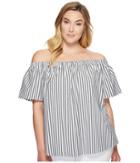 Vince Camuto Specialty Size - Plus Size Short Sleeve Off Shoulder Stripe Blouse