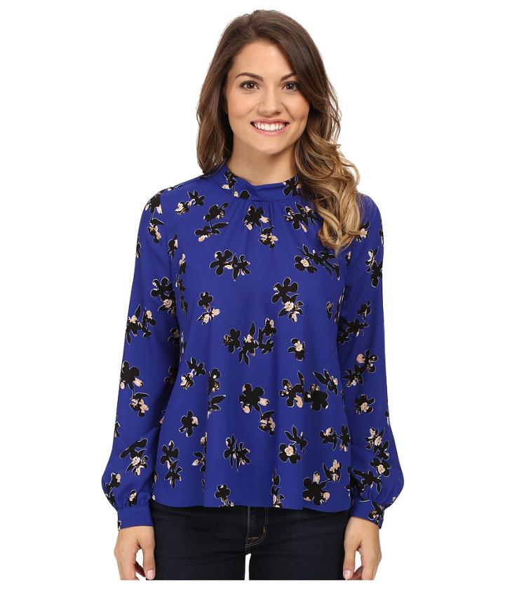 Nydj Petite - Petite Printed Long Sleeve Mock Neck Blouse