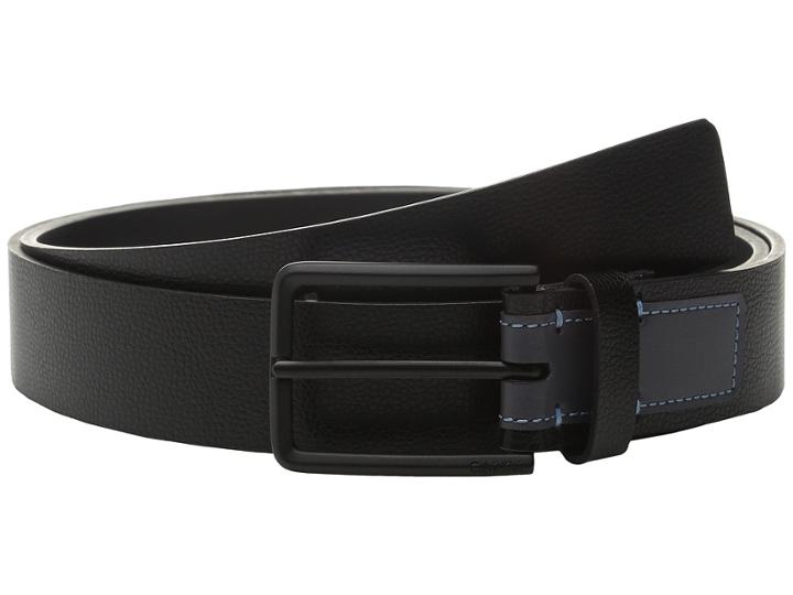 Calvin Klein - 35mm Flat Strap Caviar Grain Belt With Smooth Contrast Color Tab