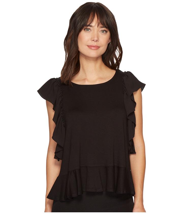 Vince Camuto - Ruffle Sleeve/hem Mix Media Top