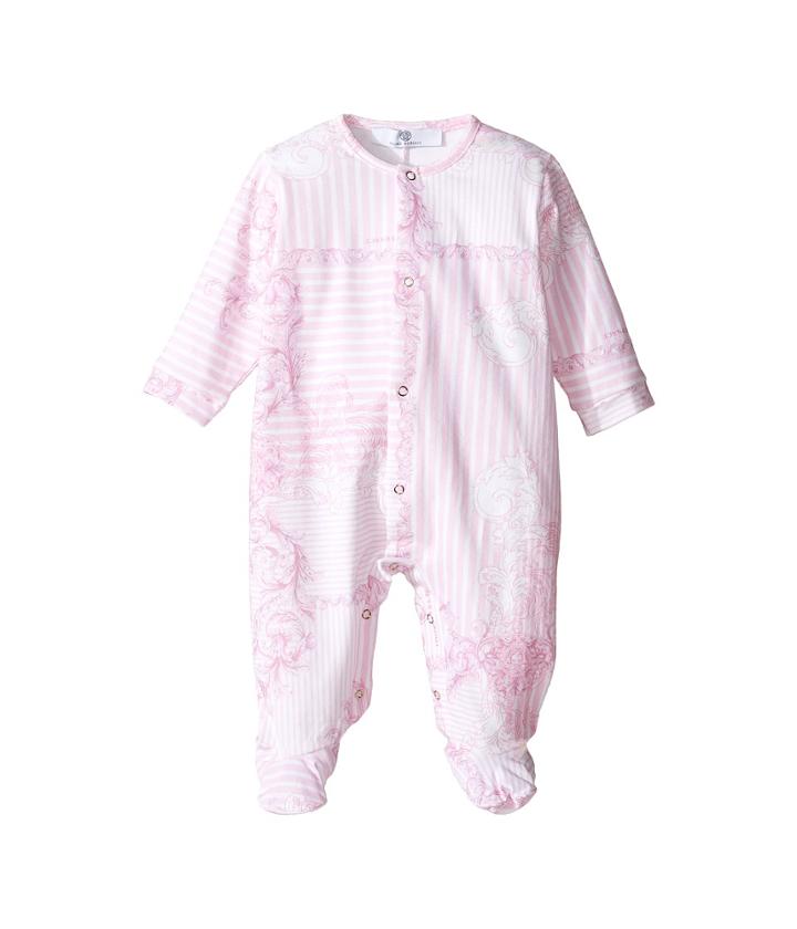 Versace Kids - Long Sleeve Barocco Righe Print Footie W/ Front Snaps